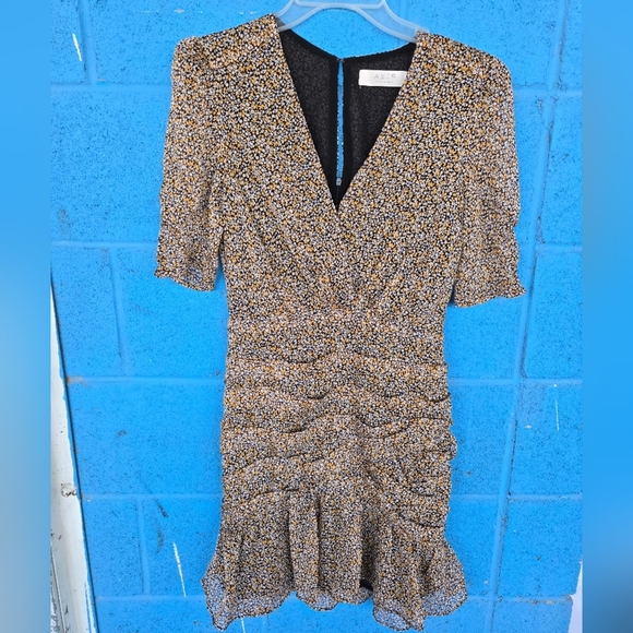 ASTR the label Women's ShortSleeve Faux Wrap Ruched DropWaist mini dress Sz S - Picture 3 of 10